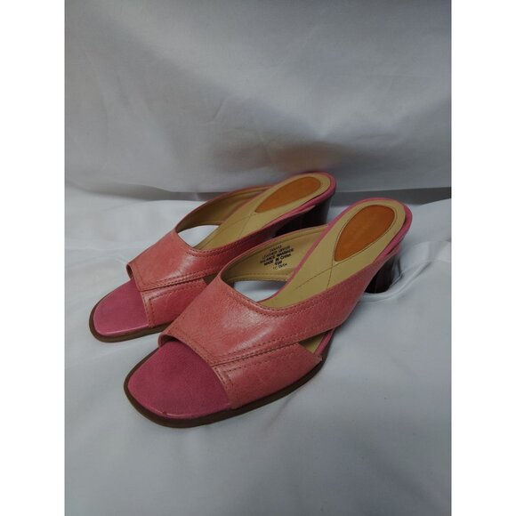 Vintage Liz Claiborne Tanaka Pink Leather Flex Slides Size 6.5M - Picture 1 of 8